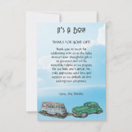 Babydusch för en pojke, van och sedan tack kort