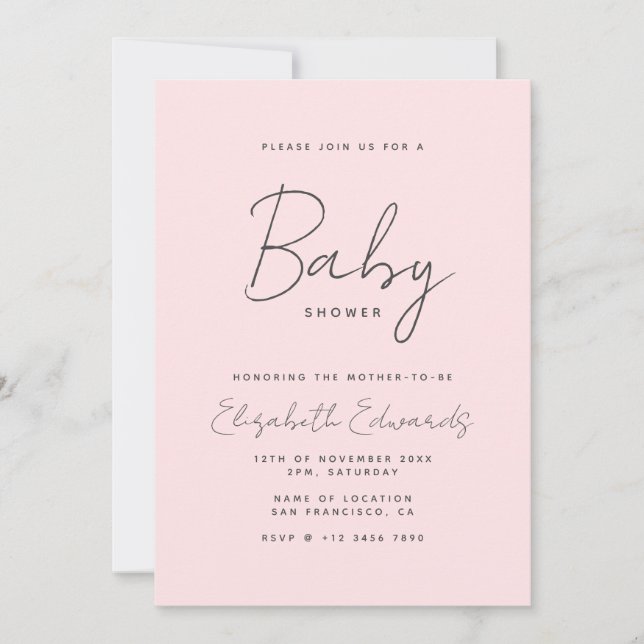 Babydusch för rosa-minimalistfotot QR-kod Inbjudningar (Framsida)