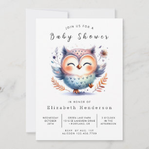 Babydusch för Watercolor Digital Uggla Inbjudningar
