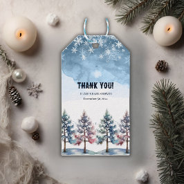 Babydusch för Winter Forest Snöflingor & Gräs Träd Presentetikett