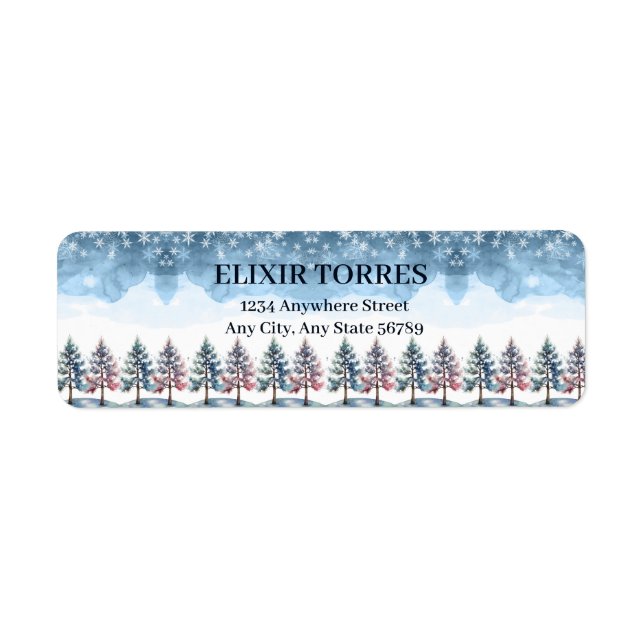 Babydusch för Winter Forest Snöflingor & Gräs Träd Returadress Etikett (Framsidan)