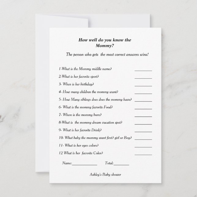 Babydusch Hur bra vet du att mamman ska vara? Inbjudningar (Framsida)