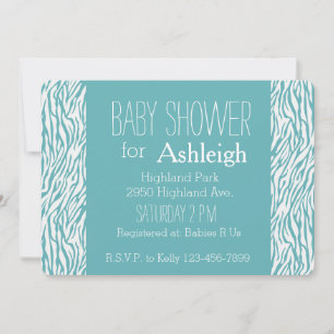 Babydusch i Aqua White Zebra tryck Inbjudningar