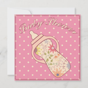 Babydusch med matande flaska rosa inbjudningar