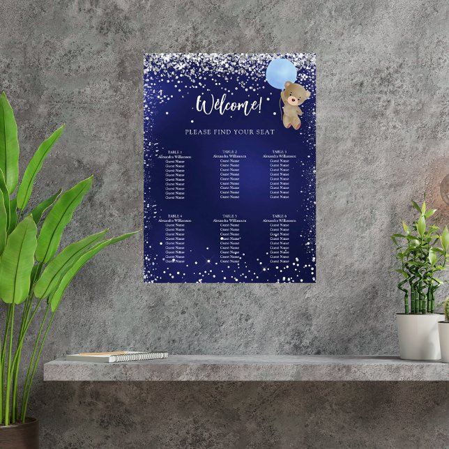 Babydusch nalle pojk, marinblått sittdiagram poster (Skapare uppladdad)