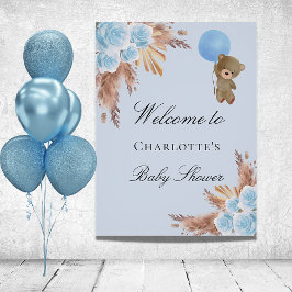 Babydusch nalle Pojken pampas-gräs blått Poster