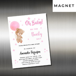 Babydusch-nalle rosa ballonglyx magnetisk inbjudningskort