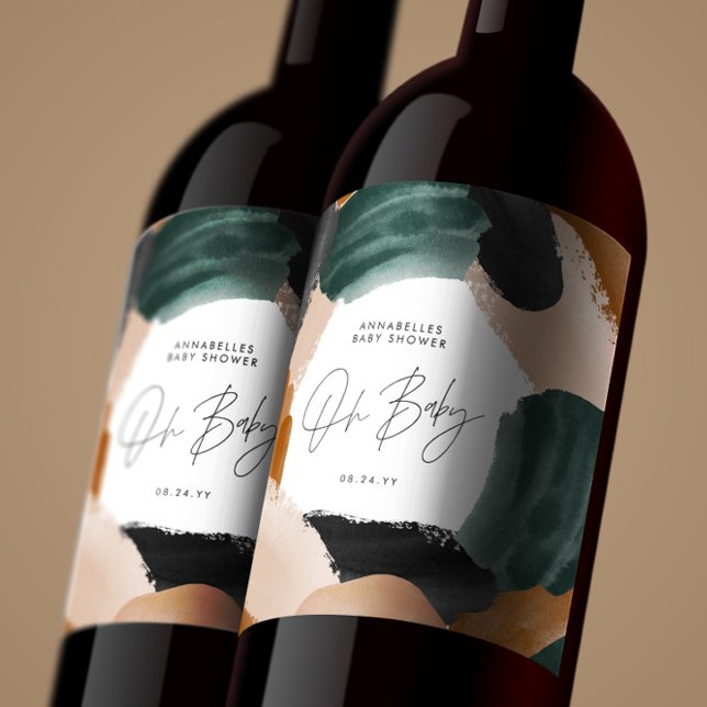 Babydusch Oh baby terracotta abstrakt målad Vinflaska Etikett (Skapare uppladdad)