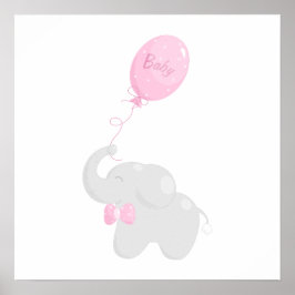 Babydusch poster med elefant och rosa ballong