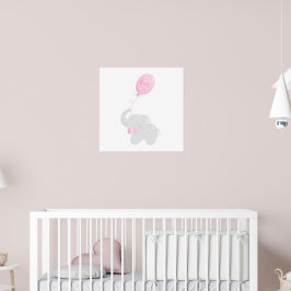 Babydusch poster med elefant och rosa ballong