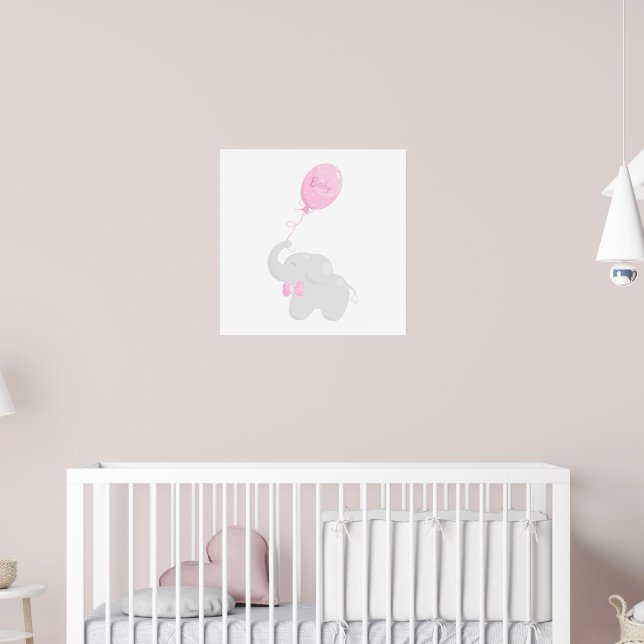 Babydusch poster med elefant och rosa ballong (Barnkammare 2)