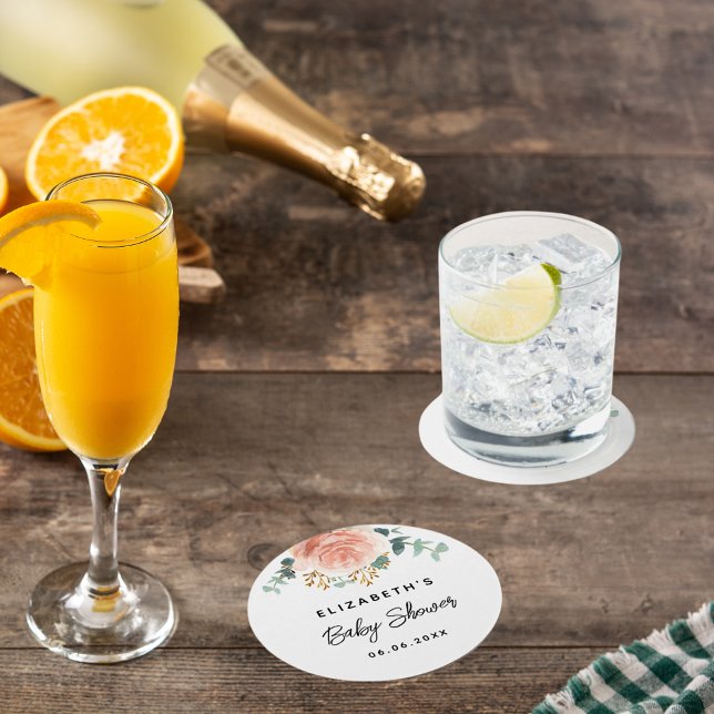 Babydusch ro guld blomgreenery underlägg papper rund (Skapare uppladdad)