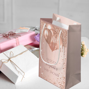 Babydusch ro guld glitter droppar ballonger