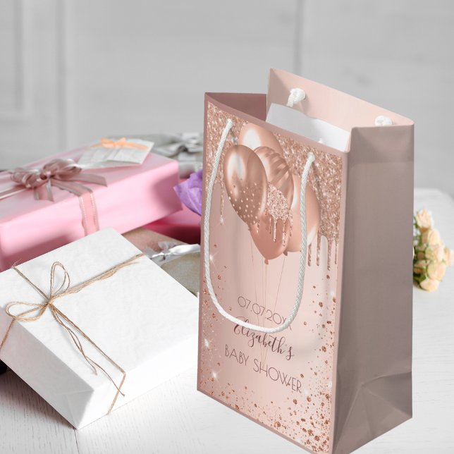 Babydusch ro guld  glitter droppar ballonger (Skapare uppladdad)