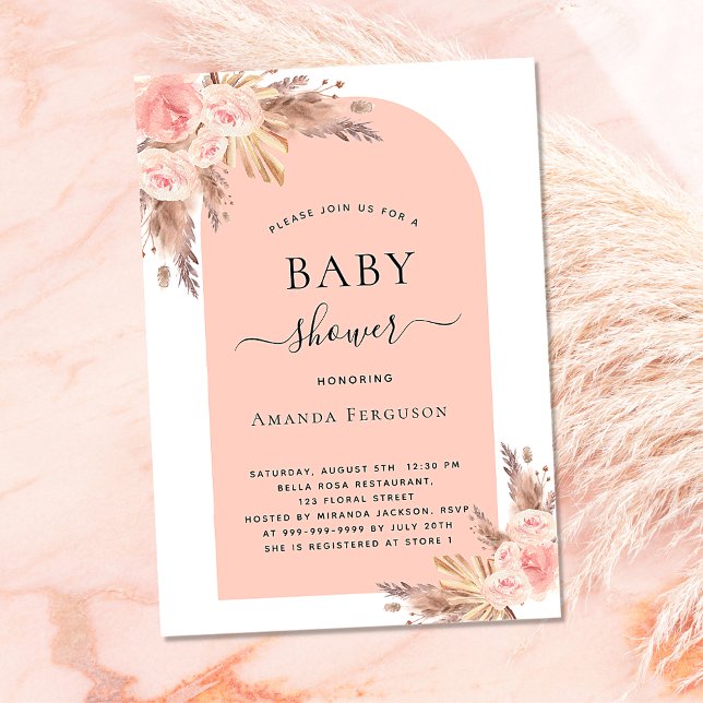 Babydusch  rosa pampas-gräs ro guld inbjudningar (Skapare uppladdad)