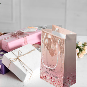 Babydusch rosa ros guld glitter droppar ballonger