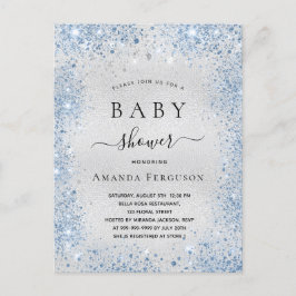 Babydusch silver glitter-dammblå pojke namn inbjudan vykort