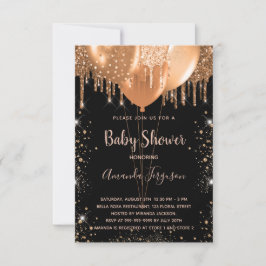 Babydusch, svart damm från guld glitter inbjudningar