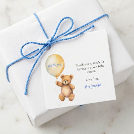 Babydusch, tack för söt nalle gåvor etiketter