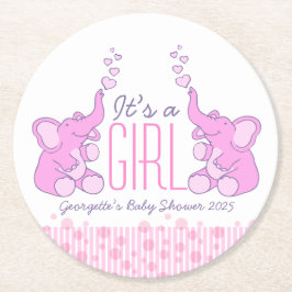 Babydusch två elefanter det är en tjej underlägg papper rund