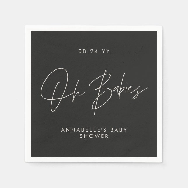 Babydusch twin modern svartvit elegant pappersservett (Framsidan)