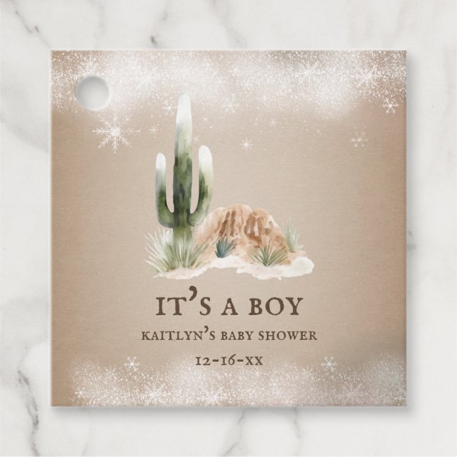 Babyduschar för Desert Snö Cactus Gåvor Etiketter (Framsida)
