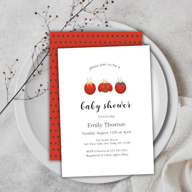 Babyduschar i modern minimalistisk Ladybug-familj Inbjudningar (Modern Minimalist Ladybug Family Baby Shower Invitation)