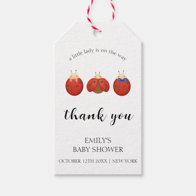 Babyduschar i modern minimalistisk Ladybug-familj Presentetikett (Framsidan)