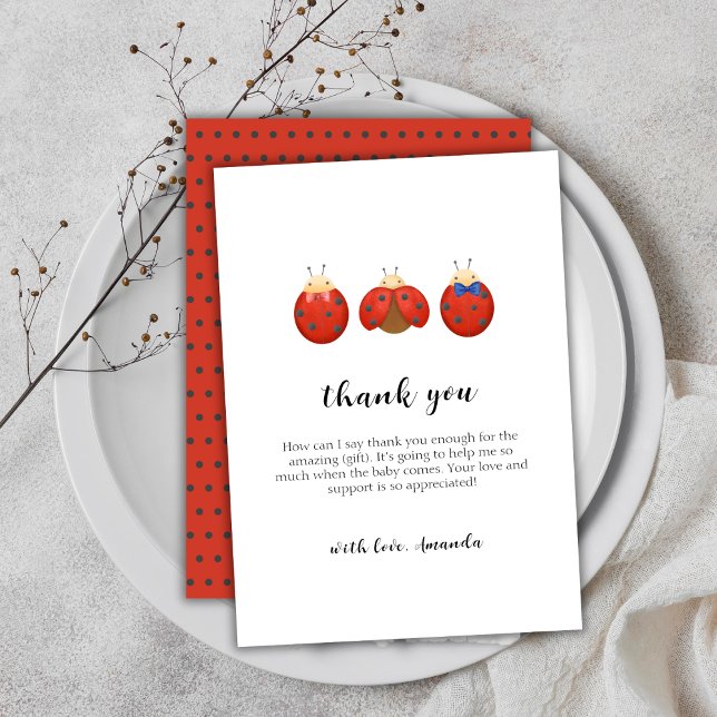 Babyduschar i modern minimalistisk Ladybug-familj Tack Kort (Modern Minimalist Ladybug Family Baby Shower Thank You Card)