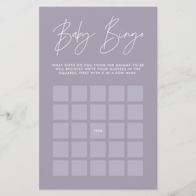 Babyduschbingo modern lilak lila girig (Framsida)