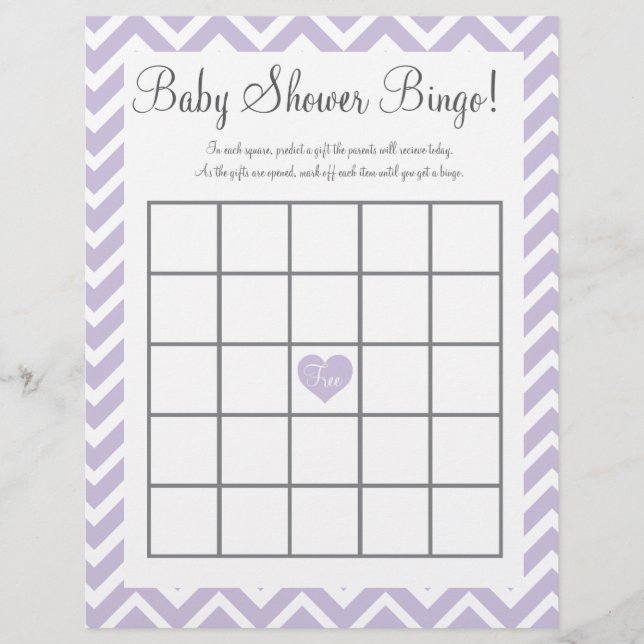 Babyduschbingo-spel i lavender (Framsida)