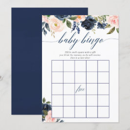 Babyduschbingo-spel rosa marin blommigt inbjudningar