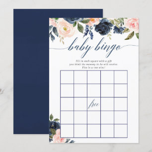 Babyduschbingo-spel rosa marin blommigt inbjudningar