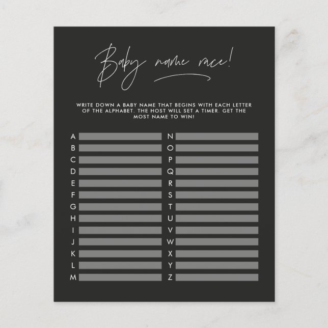 Babyduschen gissar namn modern svart (Framsida)