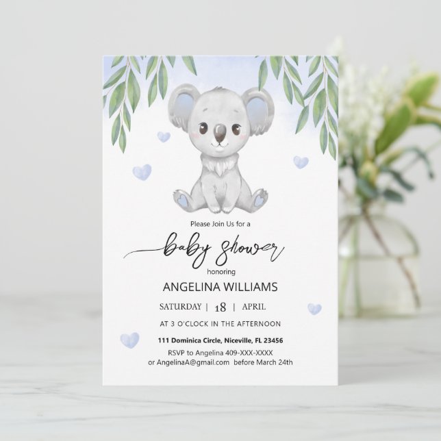 Babyduschinbjudan med en söt koala. inbjudningar (Stående Fram)