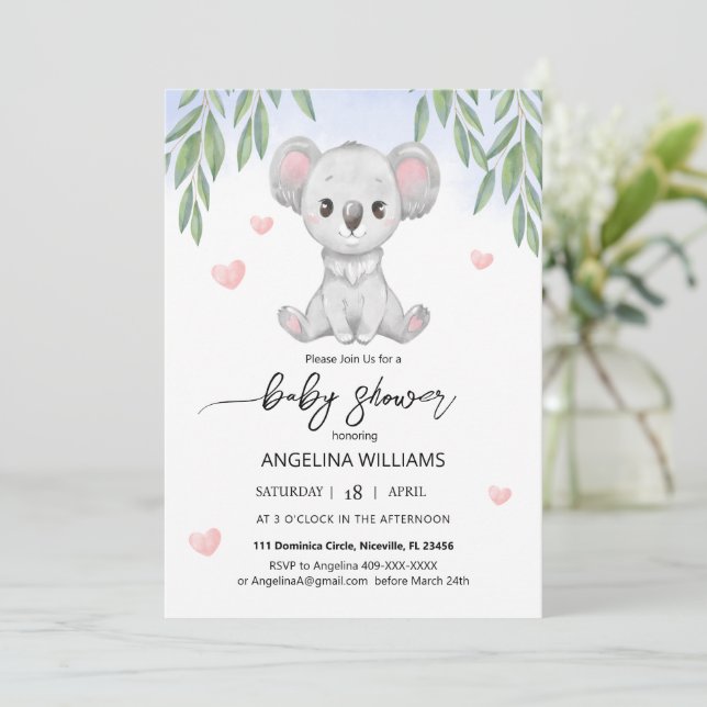 Babyduschinbjudan med en söt koala. inbjudningar (Stående Fram)