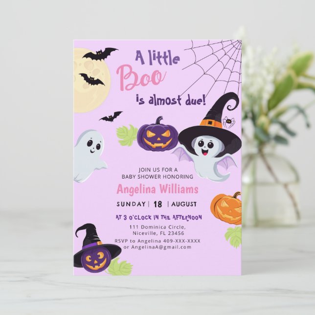 Babyduschinbjudan till Little Boo Halloween. Inbjudningar (Stående Fram)