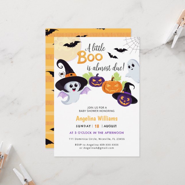 Babyduschinbjudan till Little Boo Halloween. Inbjudningar (Fram/Back In Situ)