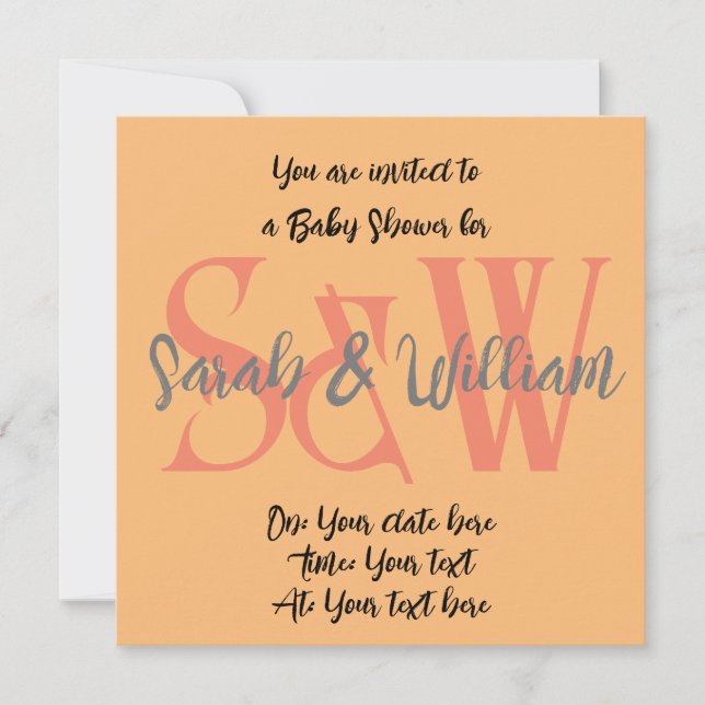 Babyduschmonogram namn minimal inbjudan (Framsida)