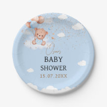 Babyduschpojkens ljusblå nalle