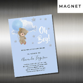 Babyduschpojkens nalle, blå stjärnor lyx magnetisk inbjudningskort