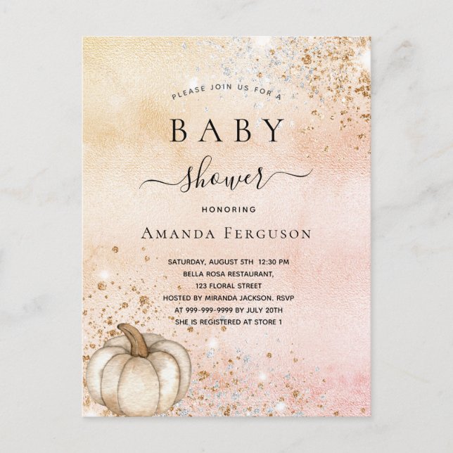Babyduschpumpa ro guld glitter fall inbjudan vykort (Framsida)