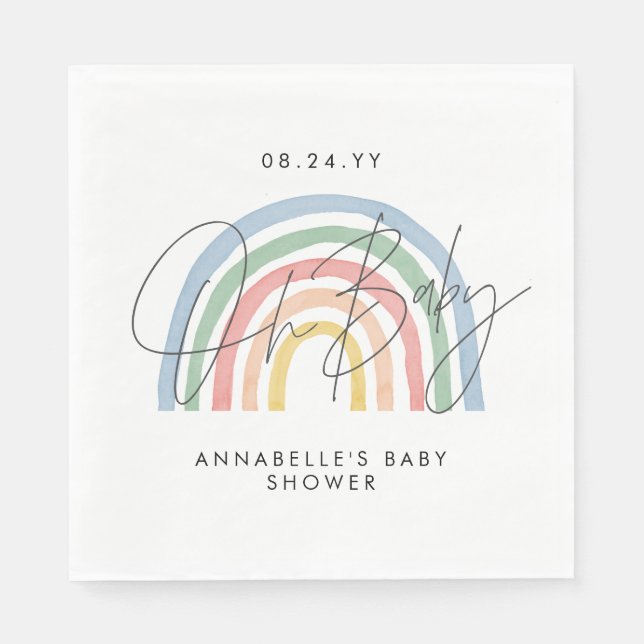 Babyduschskript, färgat vattenfärgat regnbåge pappersservett (Framsidan)