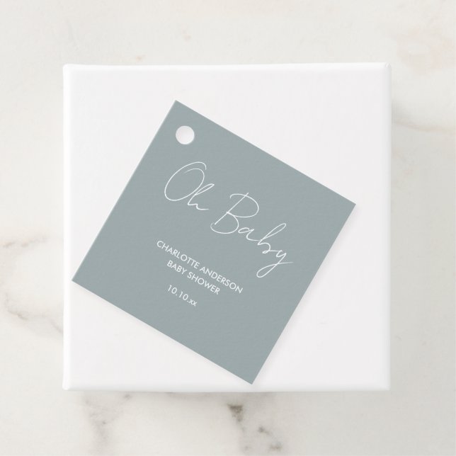 Babyduschskript, modern dammig blå elegant gåvor etiketter (På plats)