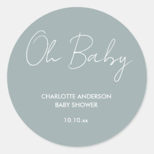 Babyduschskript, modern dammig blå elegant runt klistermärke