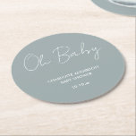 Babyduschskript, modern dammig blå elegant underlägg papper rund<br><div class="desc">Bebisduschskript modern dammig blå elegant party design. Idealisk könsneutral design. Perfekt som samordnar sommar-,  höst-,  höst-,  fall- och vinterduschutformning.</div>