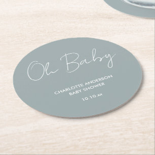 Babyduschskript, modern dammig blå elegant underlägg papper rund