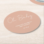 Babyduschskript, modern elegant för  rosa underlägg papper rund<br><div class="desc">Babyduschskript,  modern design för  rosa elegant party. Idealisk könsneutral design. Perfekt som samordnar sommar-,  höst-,  höst-,  fall- och vinterduschutformning.</div>