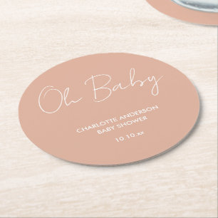Babyduschskript, modern elegant för rosa underlägg papper rund