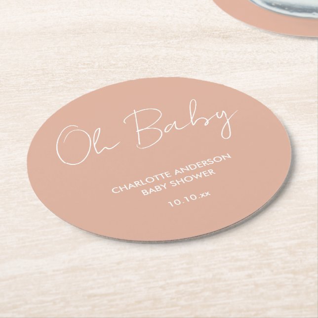 Babyduschskript, modern elegant för  rosa underlägg papper rund (Vinklad)